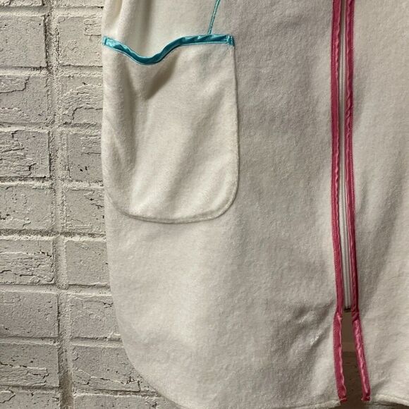 Vintage 70s Cypress White Terry Zip Flower Embroider Housecoat Large - Picture 4 of 10